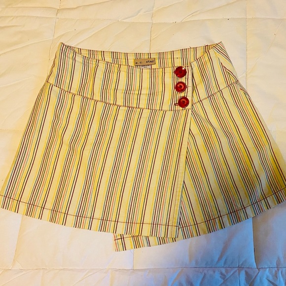 Rainbow 🌈 striped front/side-button wrap miniskirt size L - Picture 6 of 9